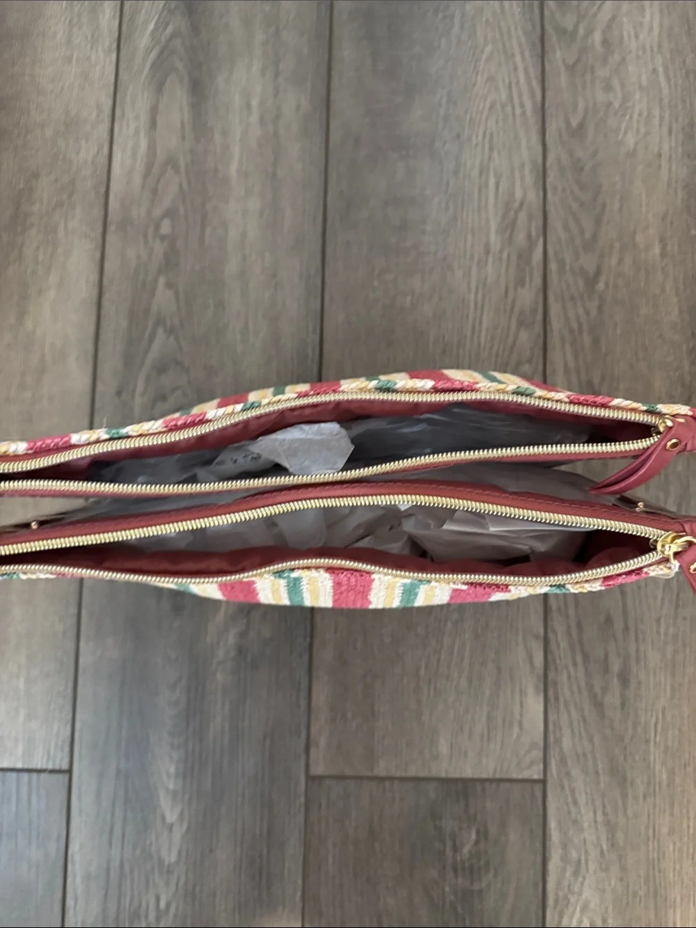 Primark Striped Woven Clutch in Pink, Green & Cream makeup case